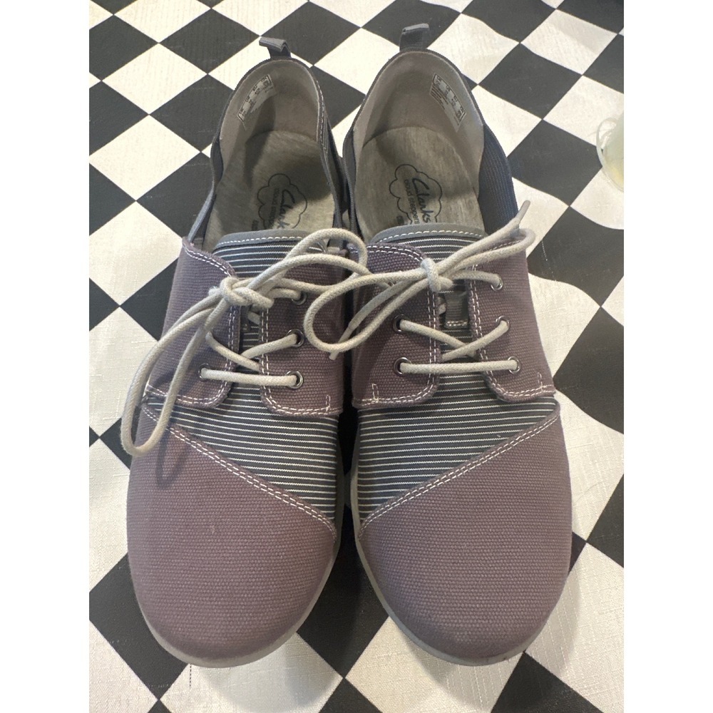 Clarks Cloudsteppers Womens Slip On Shoes Purple Grey Striped Comfort Size 10